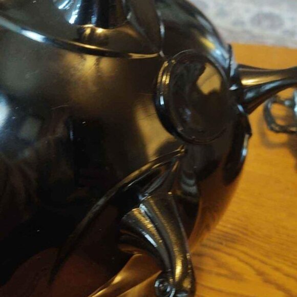 Vintage Black Glass 3 Footed Bowl and Serving Platter - Picture 4 of 10